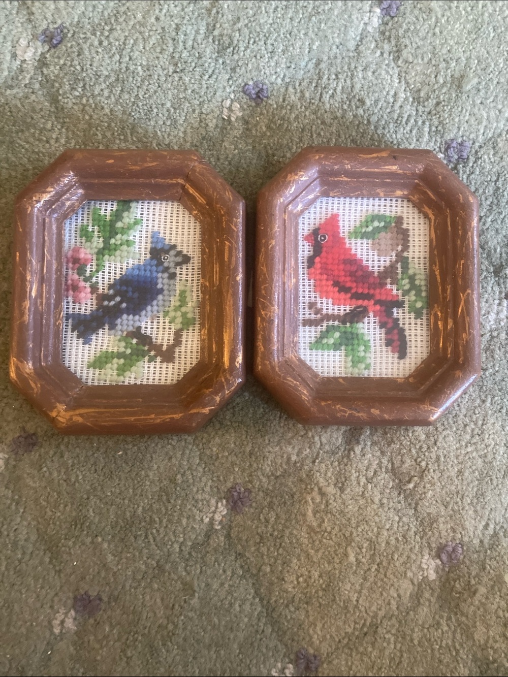 Blue Jay and Cardinal Cross Stitched Wall Art